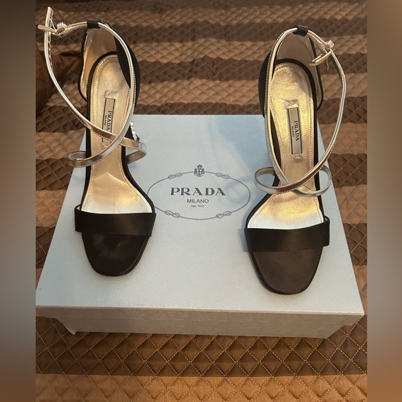 Prada Black Satin Heels with Crystal Embellished Heel size 37 - Picture 2 of 8
